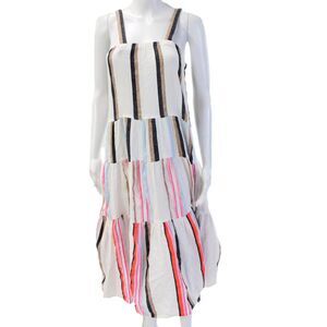 Lem Lem Womens White Sundress Square Neck Midi Sleeveless Cotton Size M